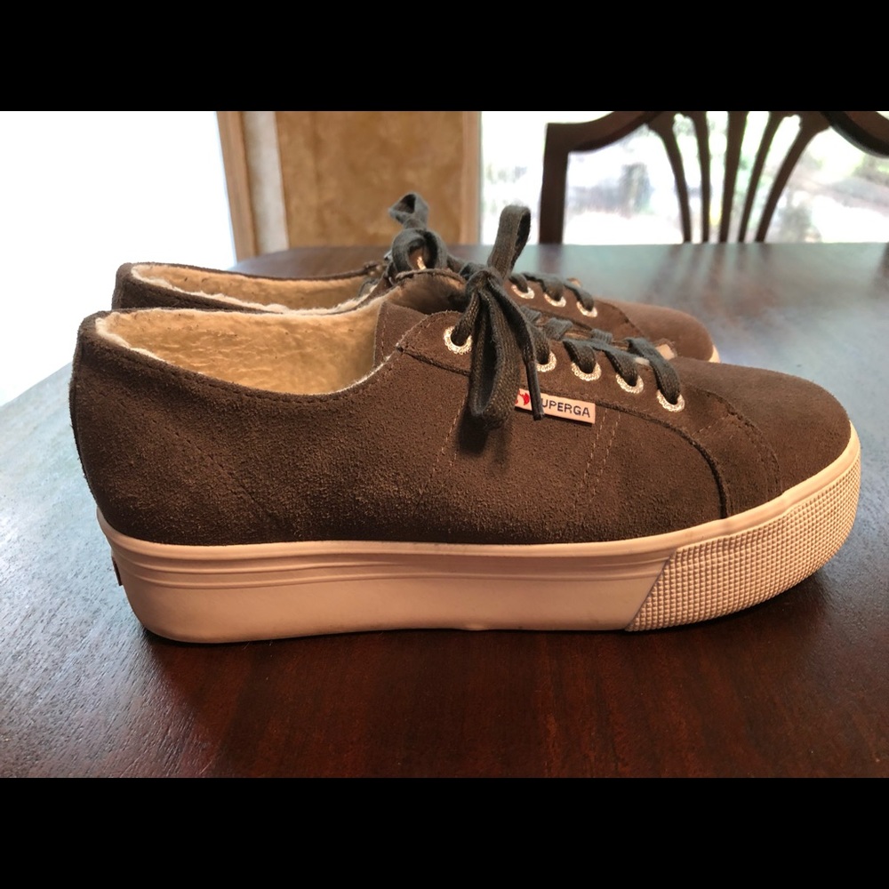 Superga platform grey fur lined suede size 8 - Picture 5 of 9